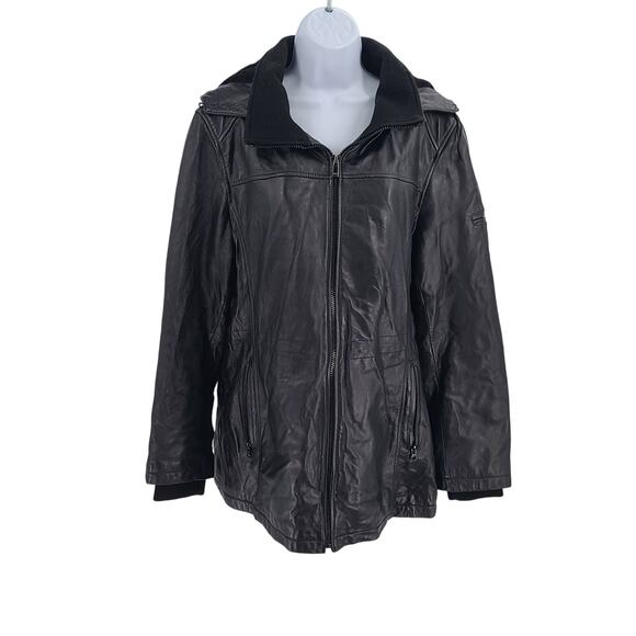 Jones New York women's genuine leather hooded jacket Sz 1X Matrix Dark feminine - Picture 1 of 11